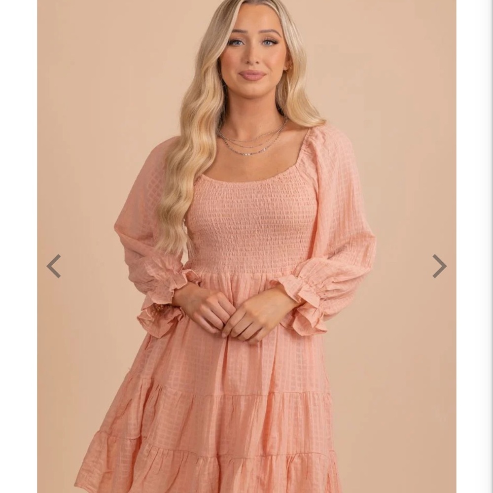 Bella Ella Boutique Peachy Pink Smocked Mini Dress - Picture 2 of 5